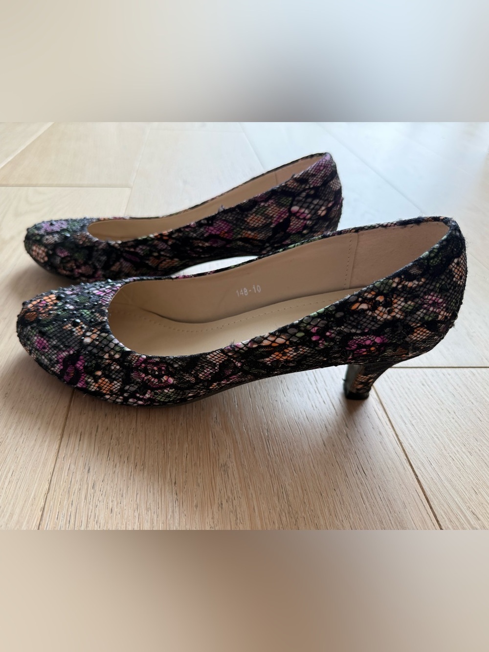 Lace Floral Heels w/ Embellishment | Vintage Inspired Kitten Heels Worn Once